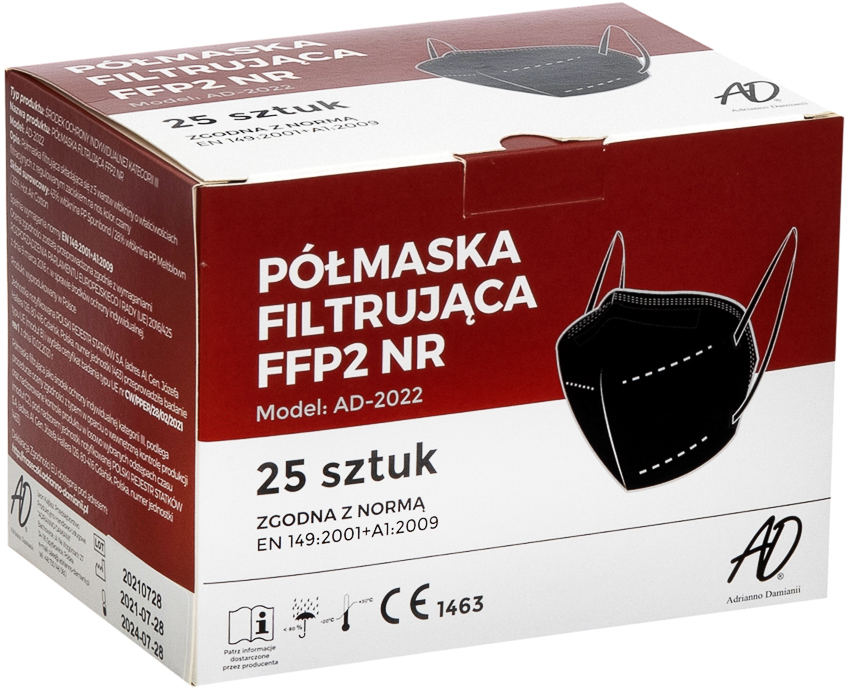 

25 x Polska Maska FFP2 Maski Ochronna Antywirusowa