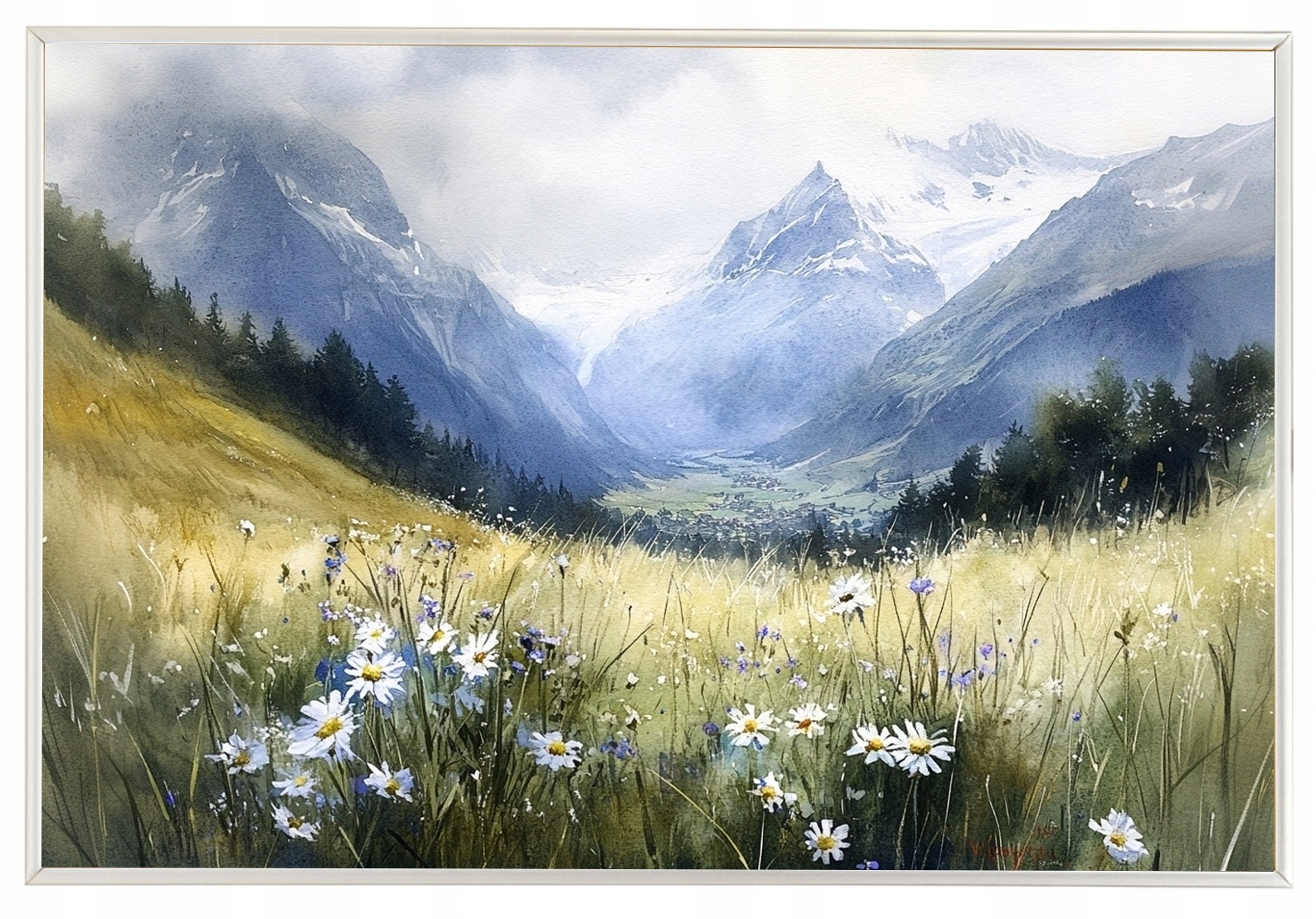 Plakát Rámeček Aluminium Krajina Švýcarsko Alpy Jungfrau Dolina Louka 93x62