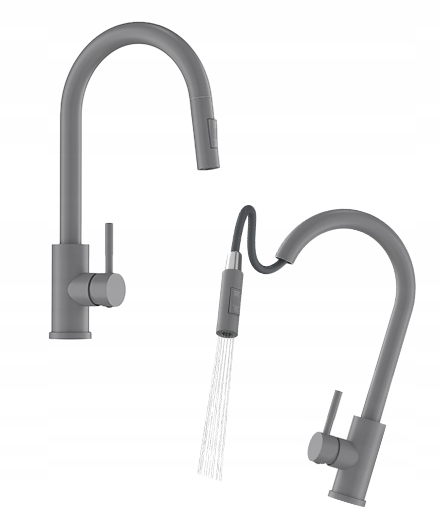 Kuchynská Batéria Loseto Výsuvná Výtoková Šedá, Hladký Kuchynský Kohútik