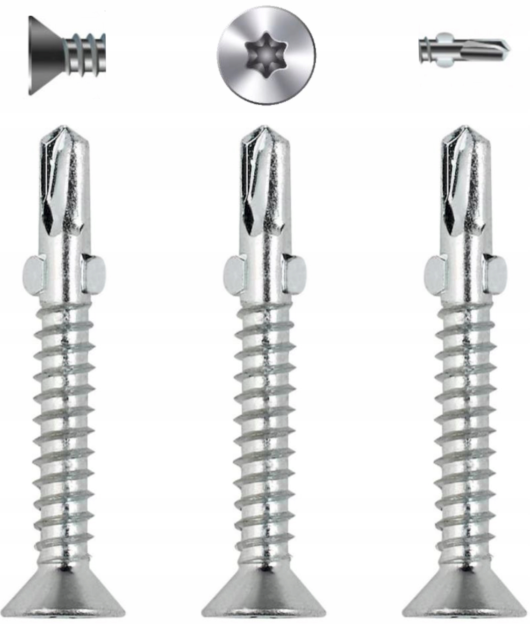 Wkręty samowiercące drewno do metalu 5,5x50mm 1000szt ocynk TX25 skrzydełka
