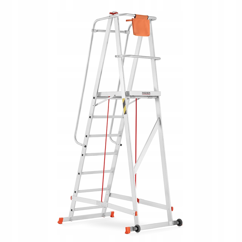 Drabina magazynowa jezdna HIGHER podest roboczy Marka Higher