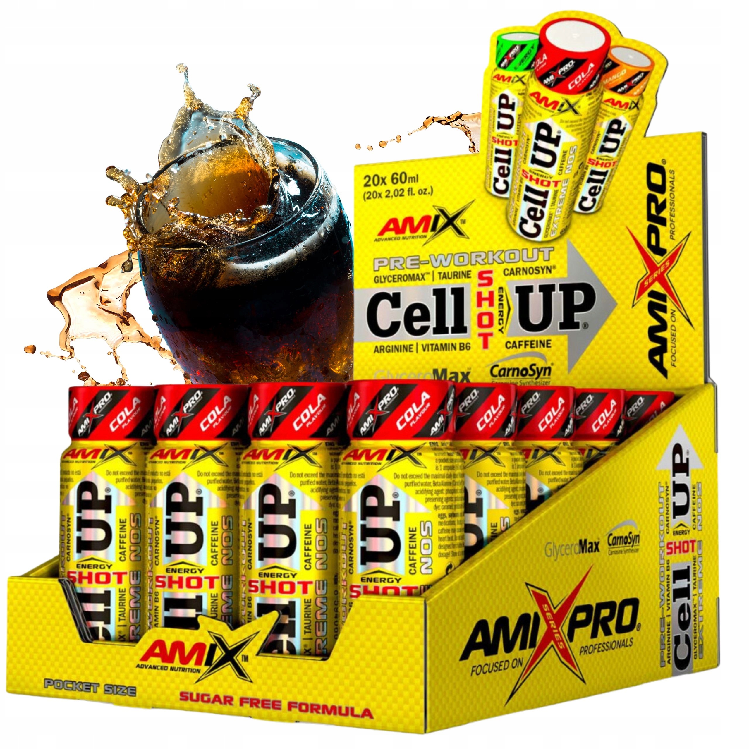 Preworkout Shot Amix Cellup Beta Alanin CarnoSyn Taurin L Cola 20 x 60 Ml