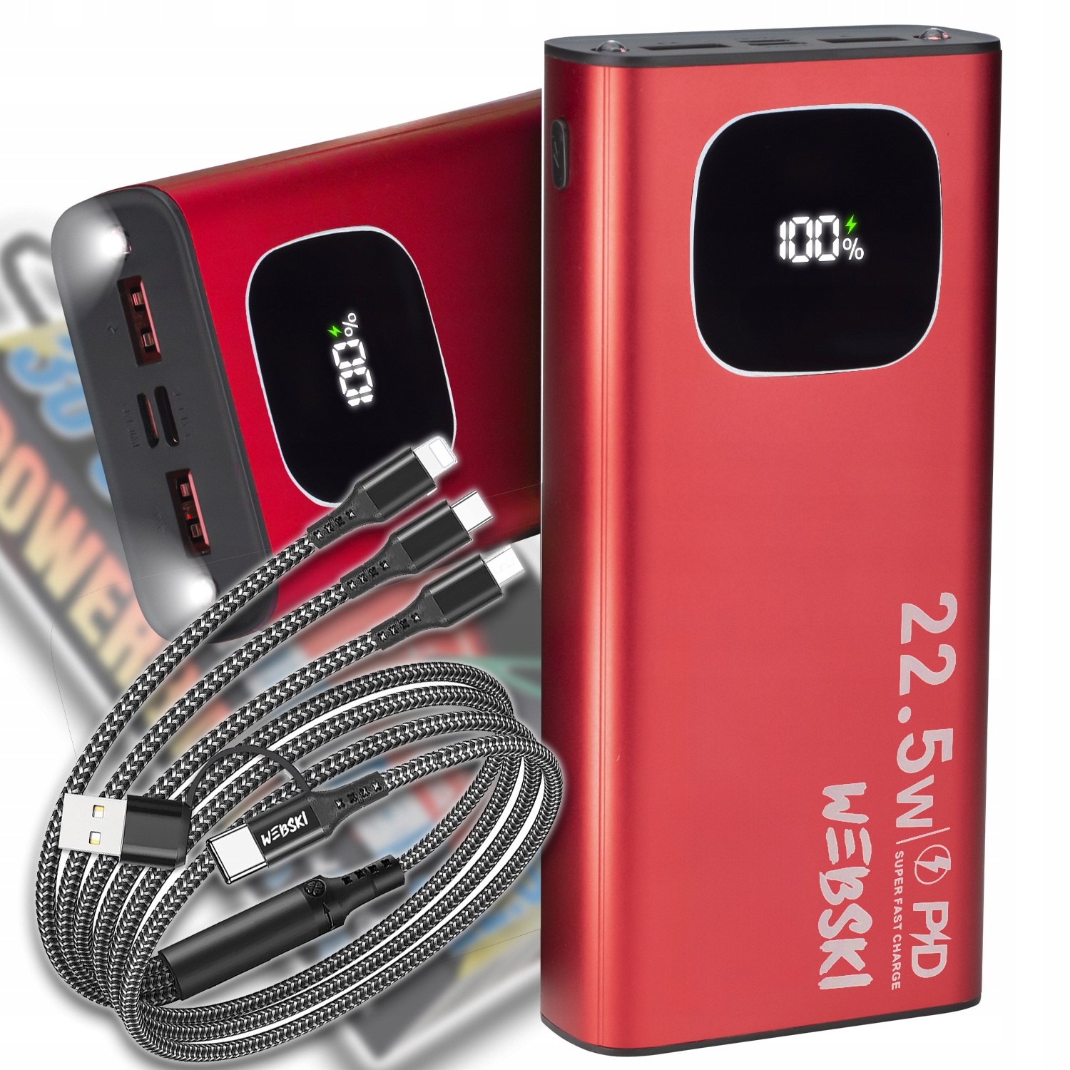 Výkonná Powerbanka 30000MAH Usb-c Usb Quick Charge Usb Kabel 6V1