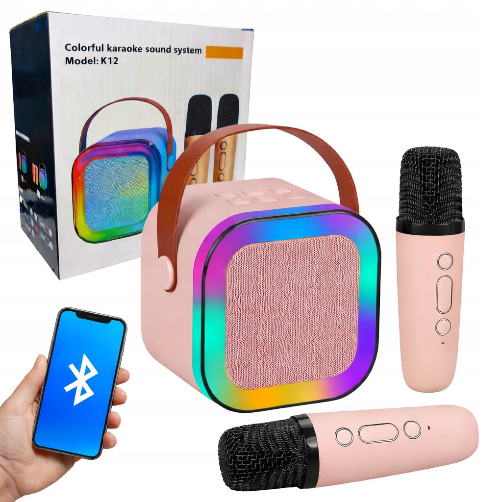 MIKROFON GŁOŚNIK BEZPRZEWODOWY ZESTAW KARAOKE BLUETOOTH 2 MIKROFONY