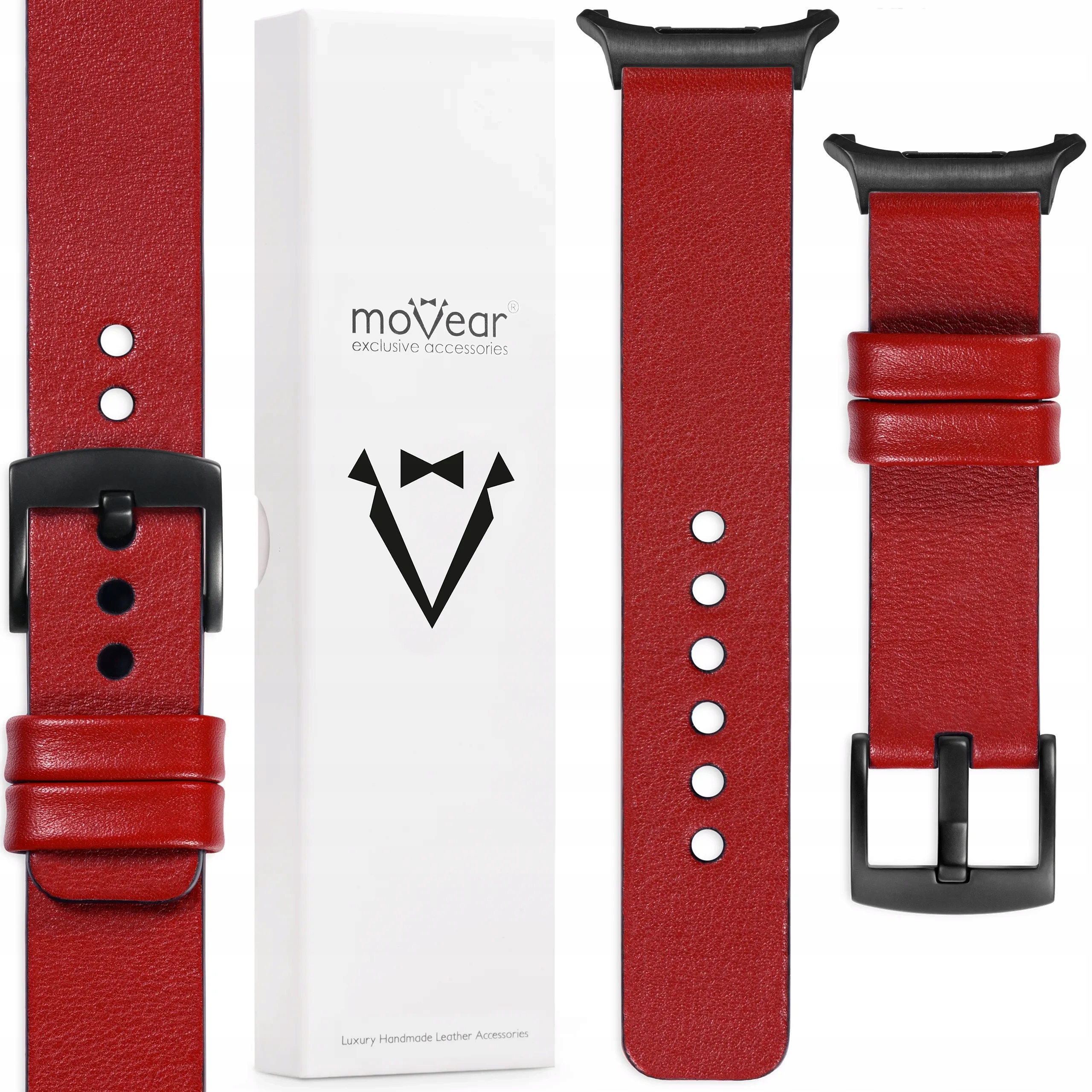 Pásek pro Samsung Galaxy Watch Ultra přírodní kůže červený 22 mm Movear