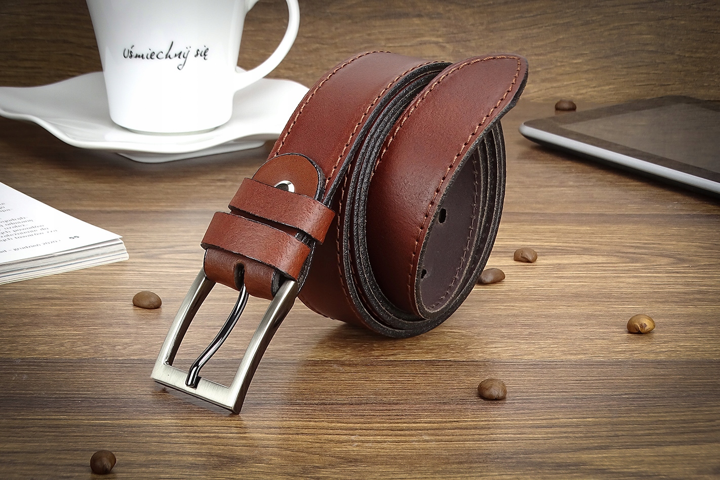 Pasek Do Spodni Męski wąski brązowy SKÓRA GRACIO Marka Gracio