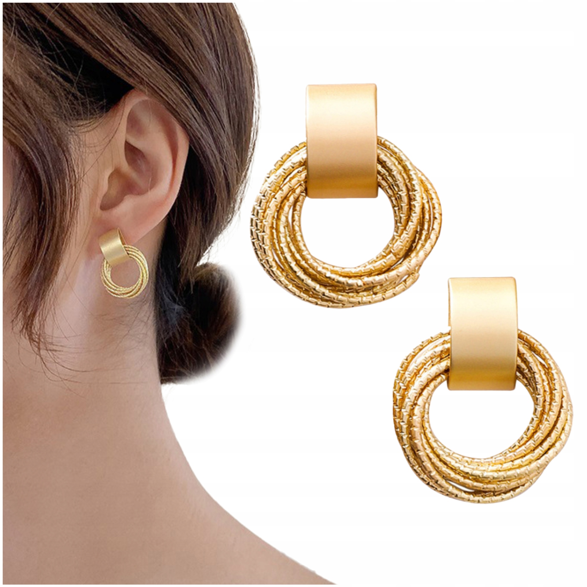 

Kolczyki Złote Retro Splot Kółeczka Sztyft Modne