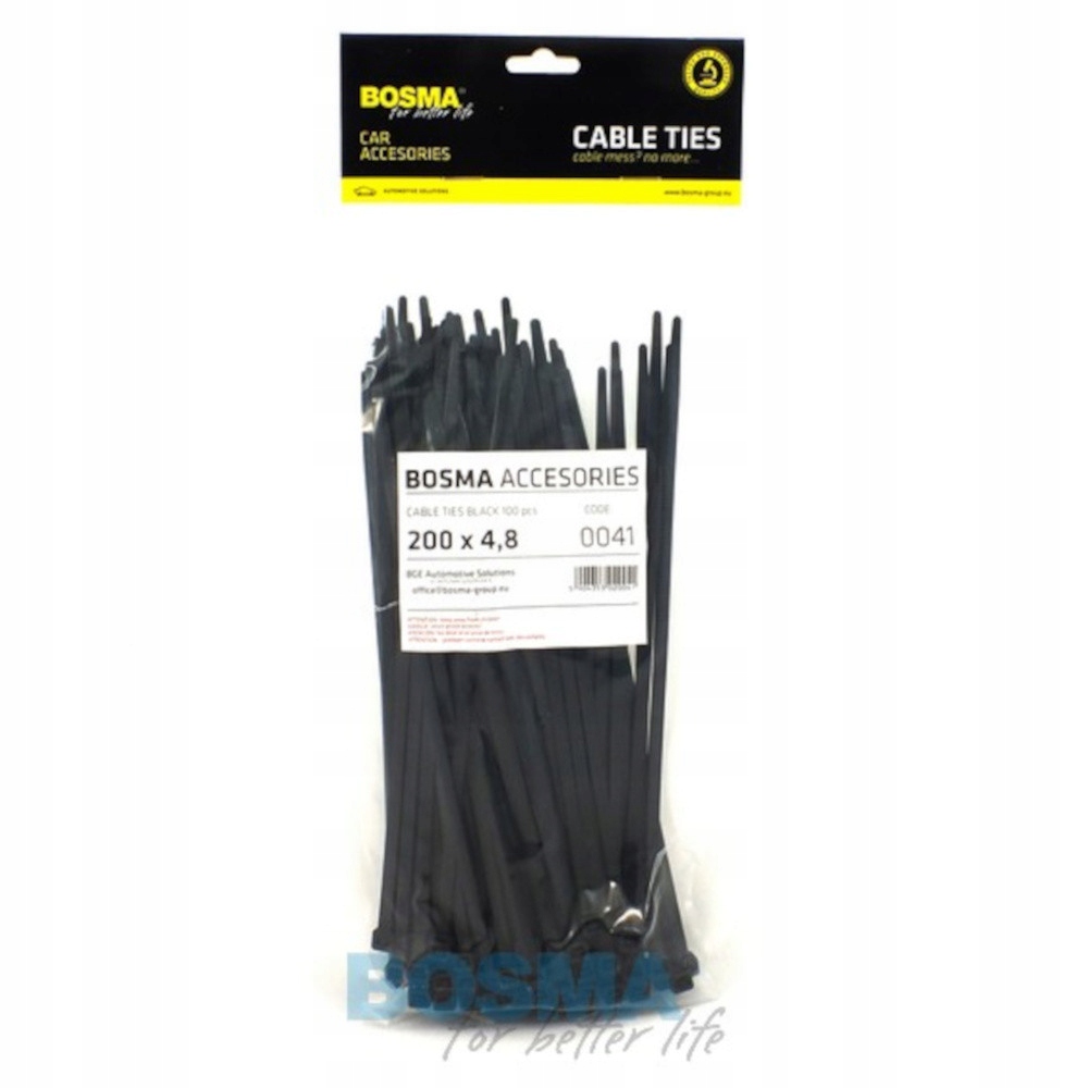 Opaski Kablowe Czarne BOSMA (100 szt) | 4,8x200mm