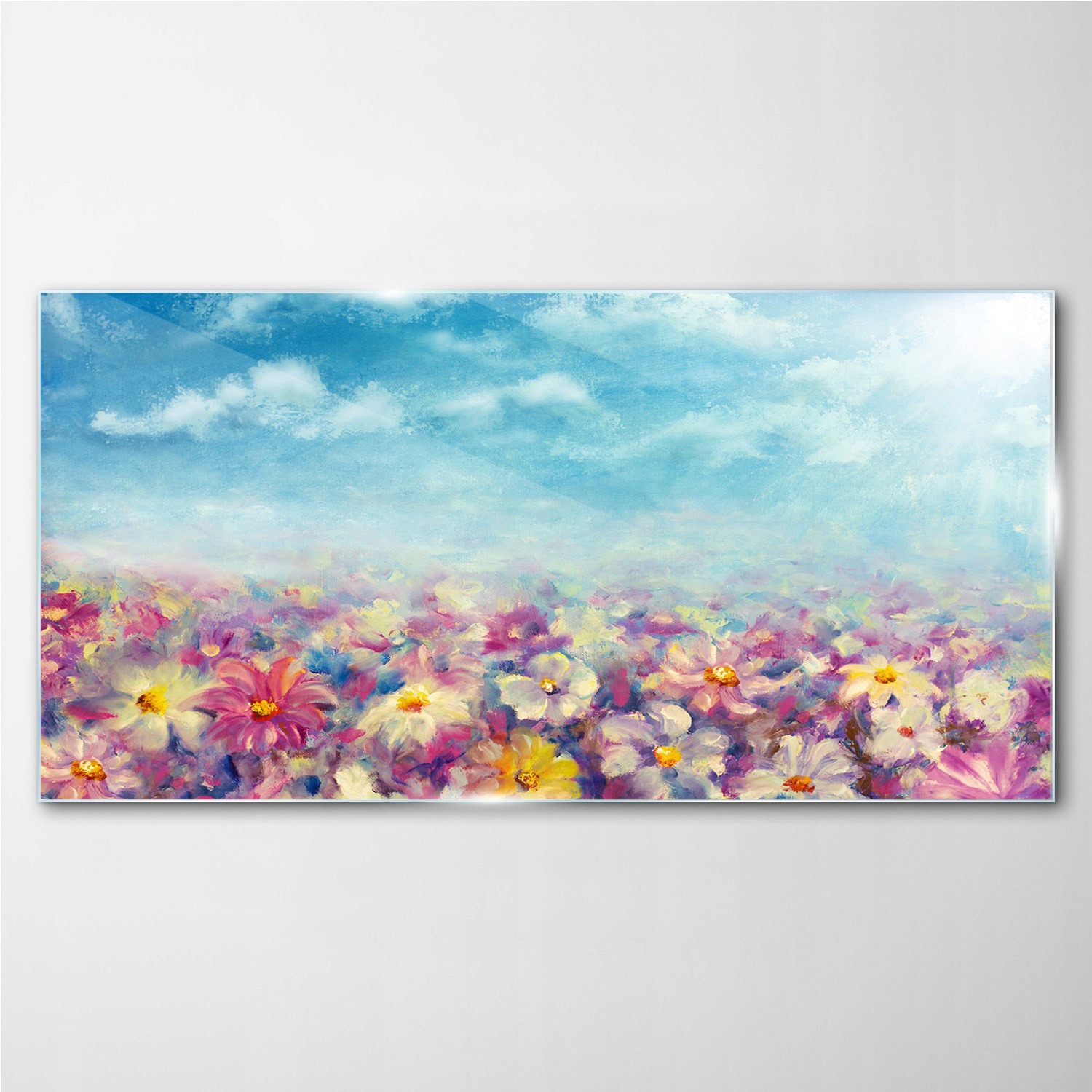 

Obraz na ścianę szklany Kwiaty łąka niebo 140x70