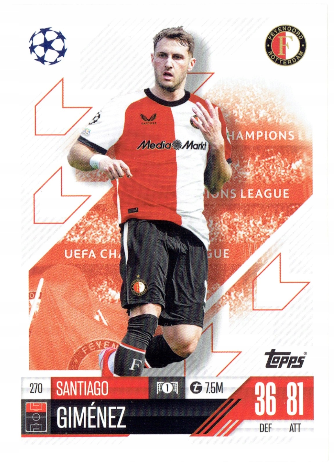 Topps Match Attax 2024-2025 Base Card 270 Santiago Gimenez Feyenoord