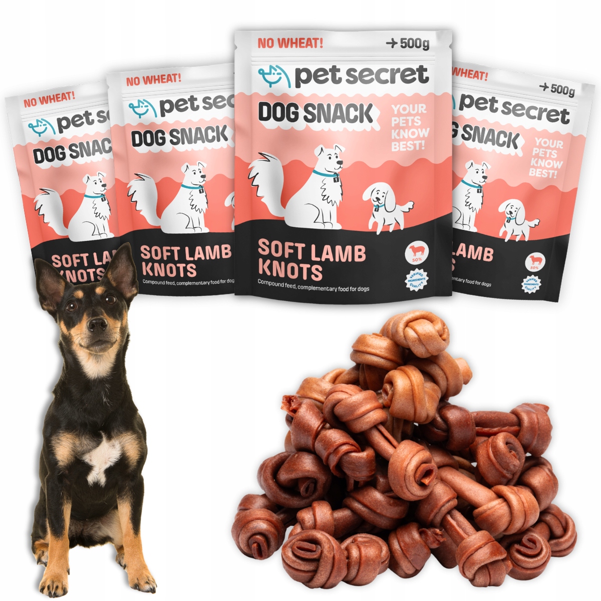 Pochoutky pro psa 4x500g Uzlíky z jehněčího masa Měkká kost Pet Secret