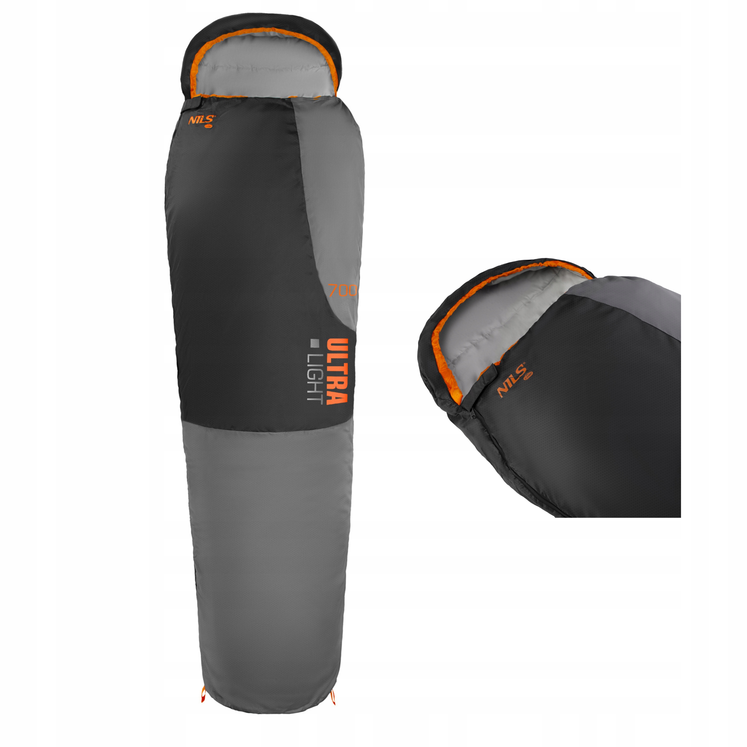 Lehký turistický cyklistický spací pytel Malý 710 g Šedo-pomerančový Mumie Nils Camp