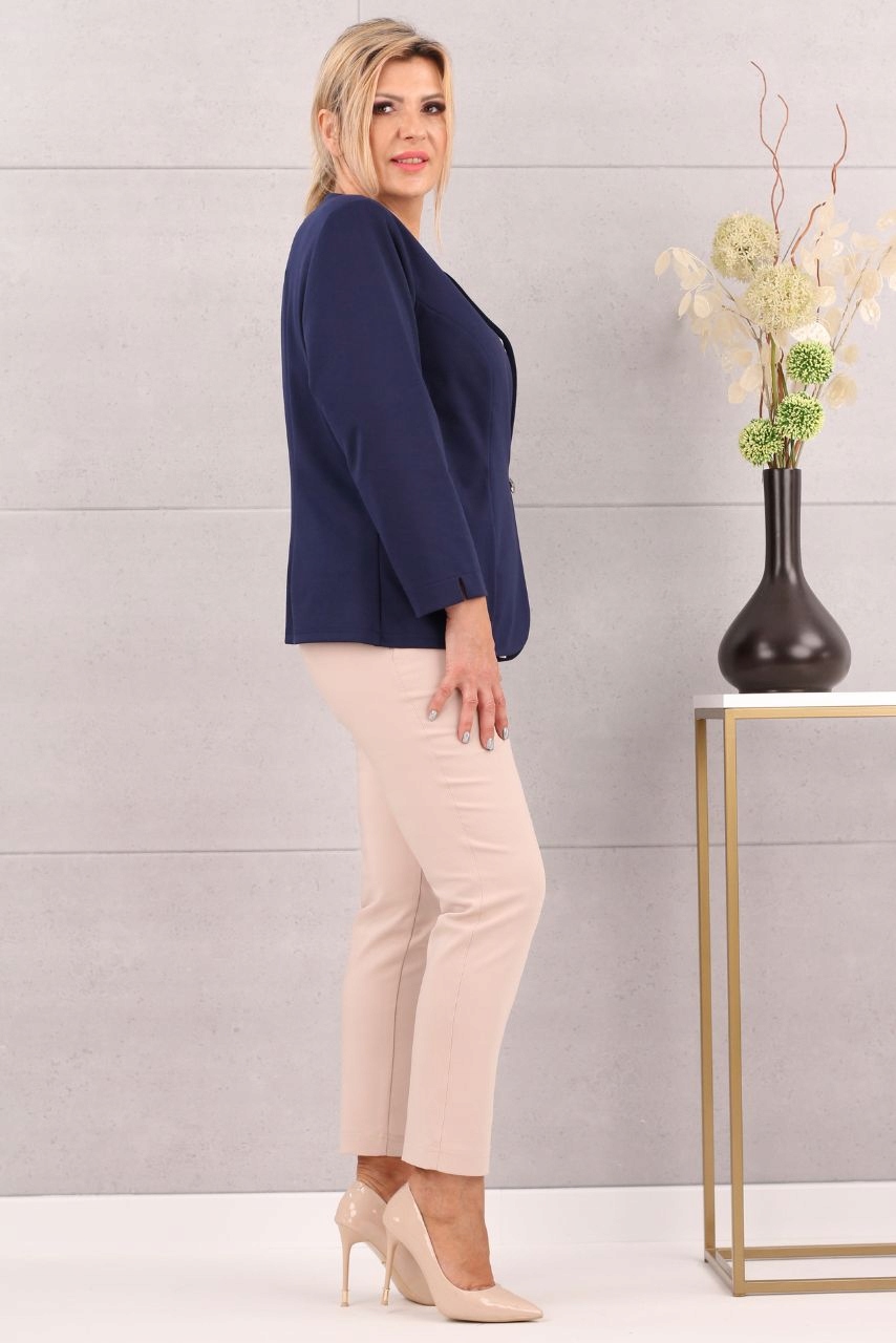 ŻAKIET ELEGANCKI KRÓTKI MARYNARKA POLSKI PRODUCENT DUŻE ROZMIARY Odcień granatowy