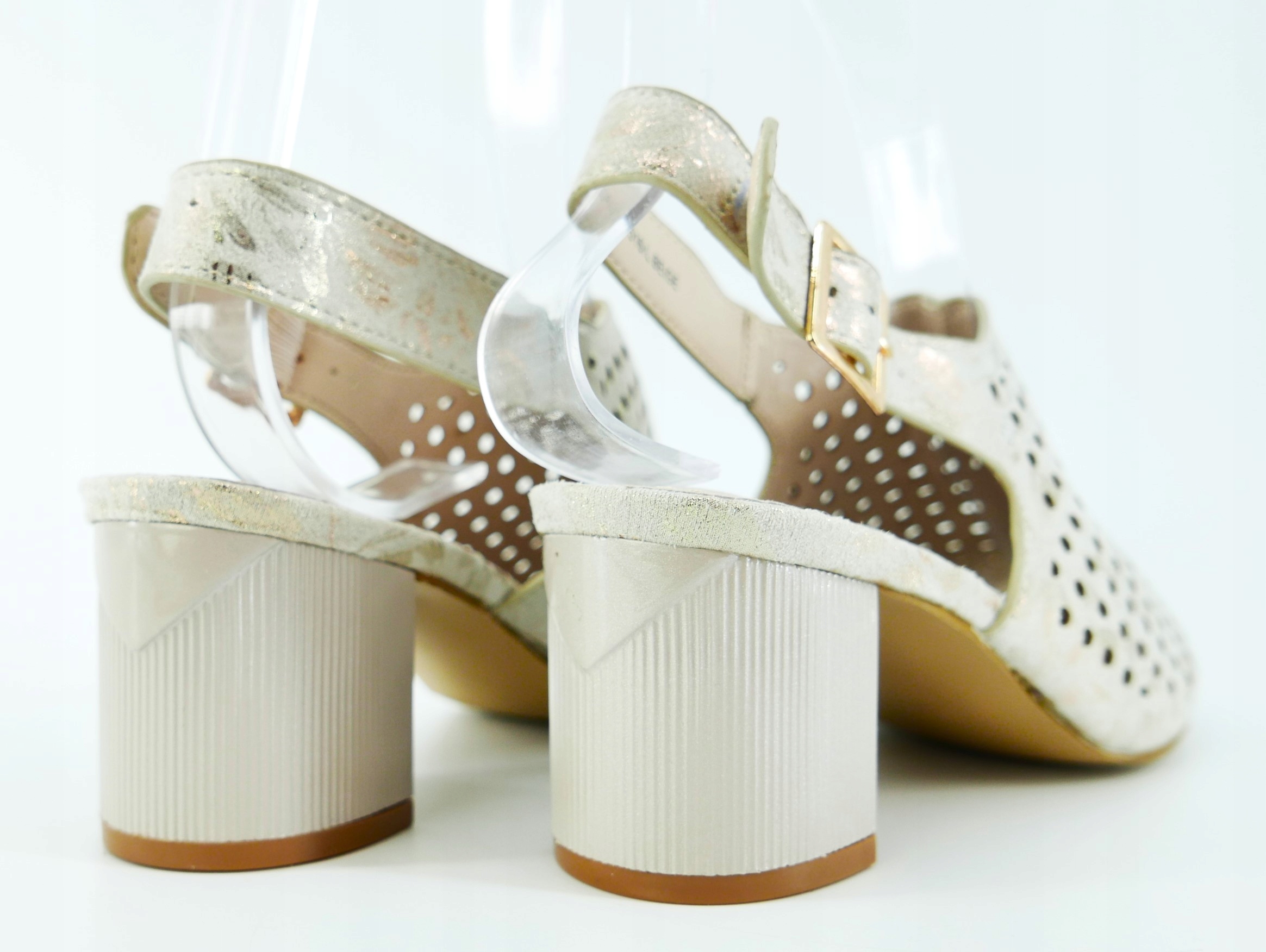 GOODIN SANDAŁY AŻUROWE BEŻOWE NA SŁUPKU BŁYSK R39 Rozmiar 39