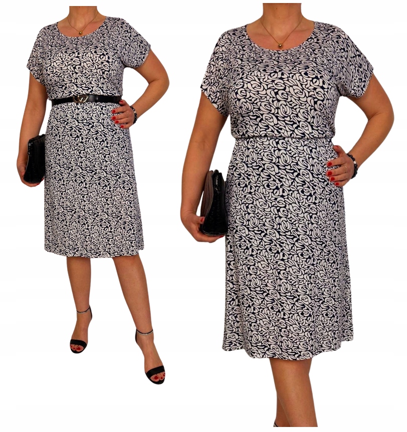 Lekka sukienka plus size kobieca biała 40 42 44 46 48 50 52 54 56
