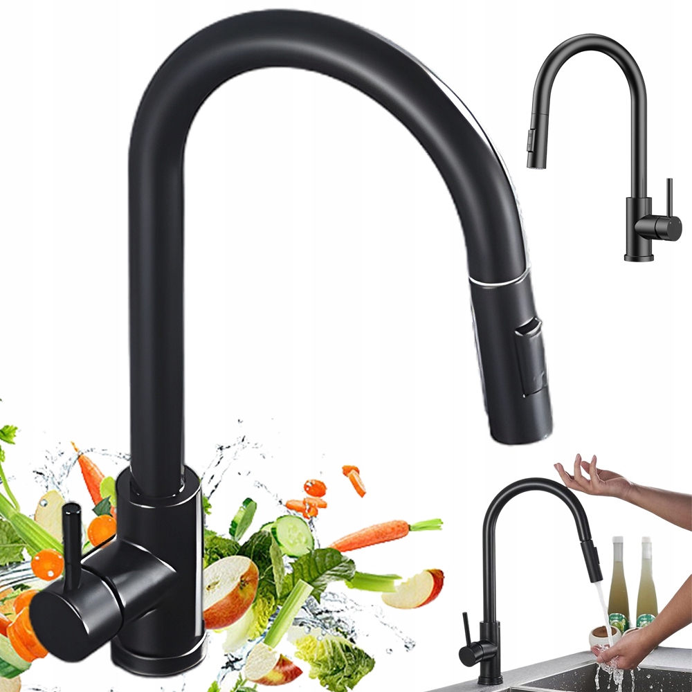 Kuchyňská Baterie S Výsuvným Výtokem G3/8 Z Nerezové Oceli, Matná Černá