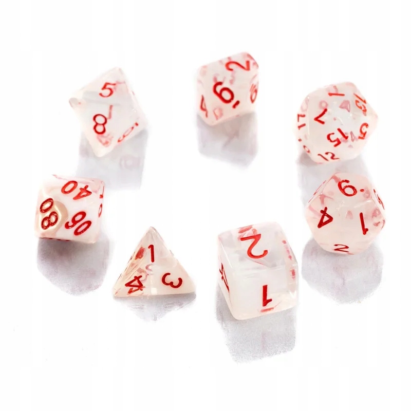 ŻĄDZA MORDU ZESTAW 7 PRZEZROCZYSTYCH KOŚCI RPG