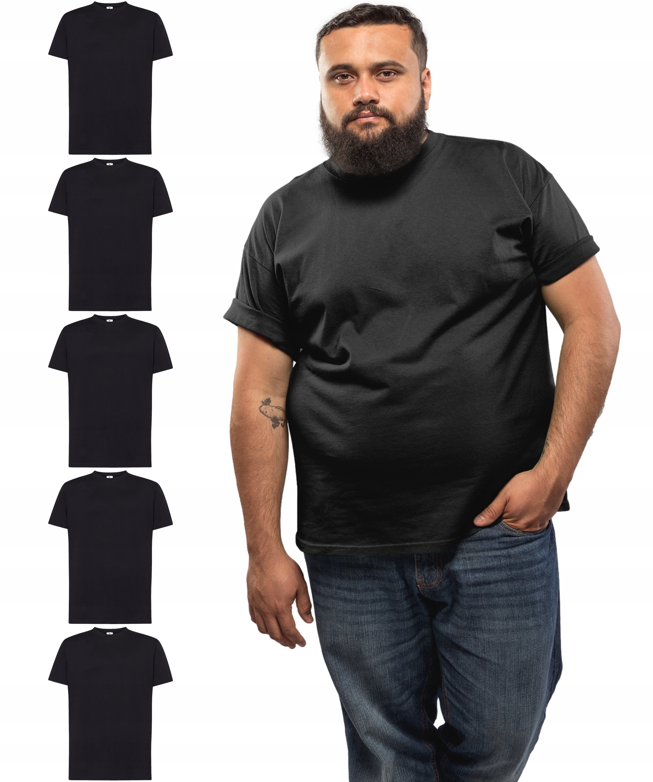 koszulka męska t-shirt męski Czarny niekurcząca się bawełna kpl 5 szt #4XL