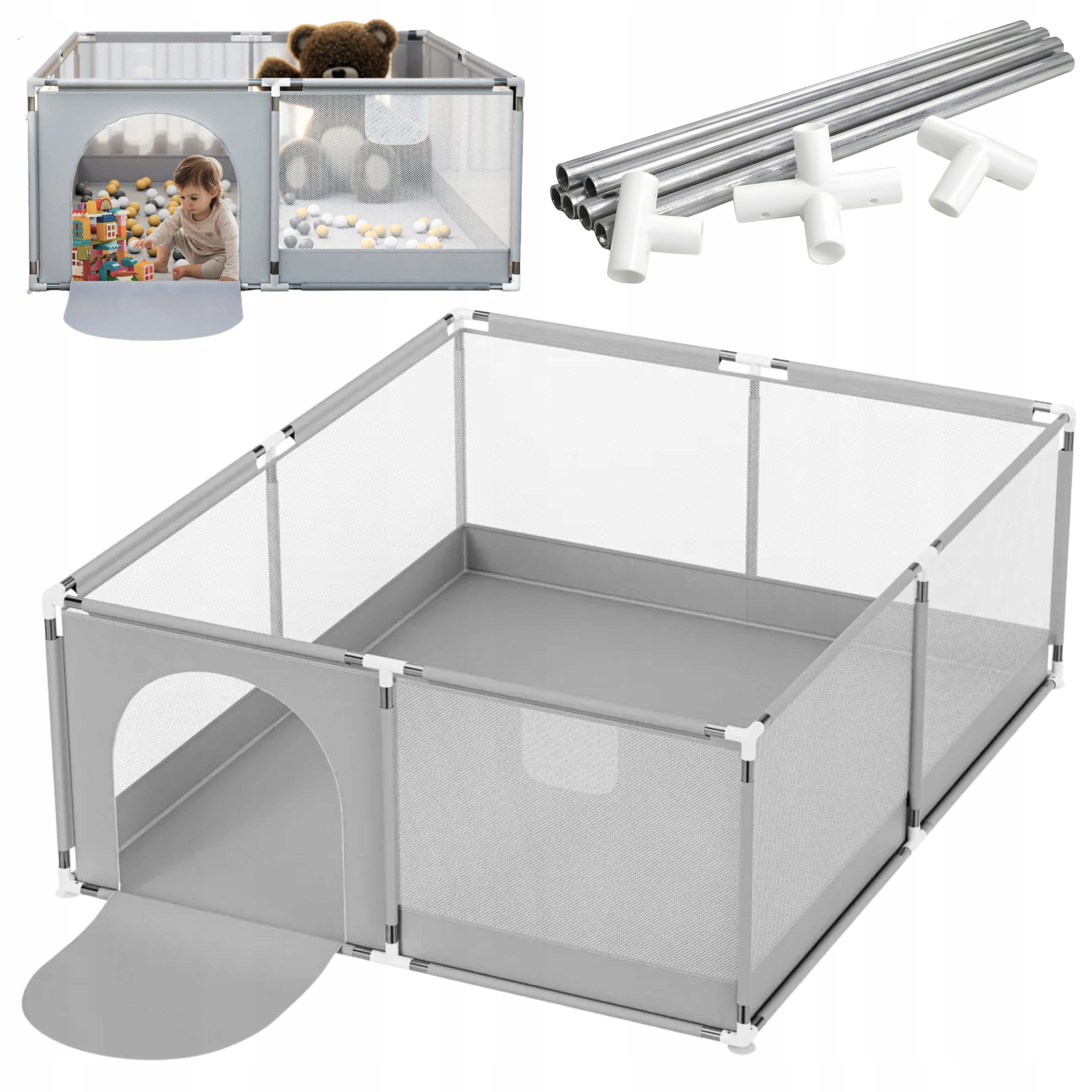 KOJEC DZIECIĘCY PLAC ZABAW SUCHY BASEN DLA DZIECI DUŻY ZESTAW STALOWE RURKI