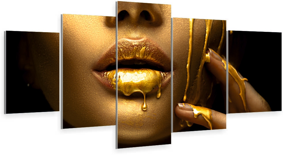 

Tryptyk 5-CZĘŚCI Na Ścianęzłota Farba Usta Kobieta