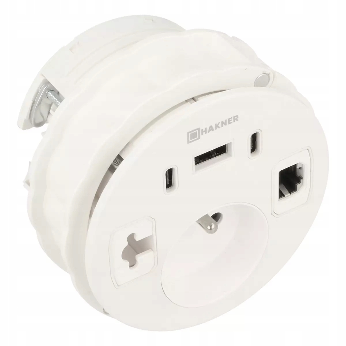 Mediaport Lumo 80 Hakner zásuvka na desku 1x230V Usb-a 2xUSB-C RJ45 bílá