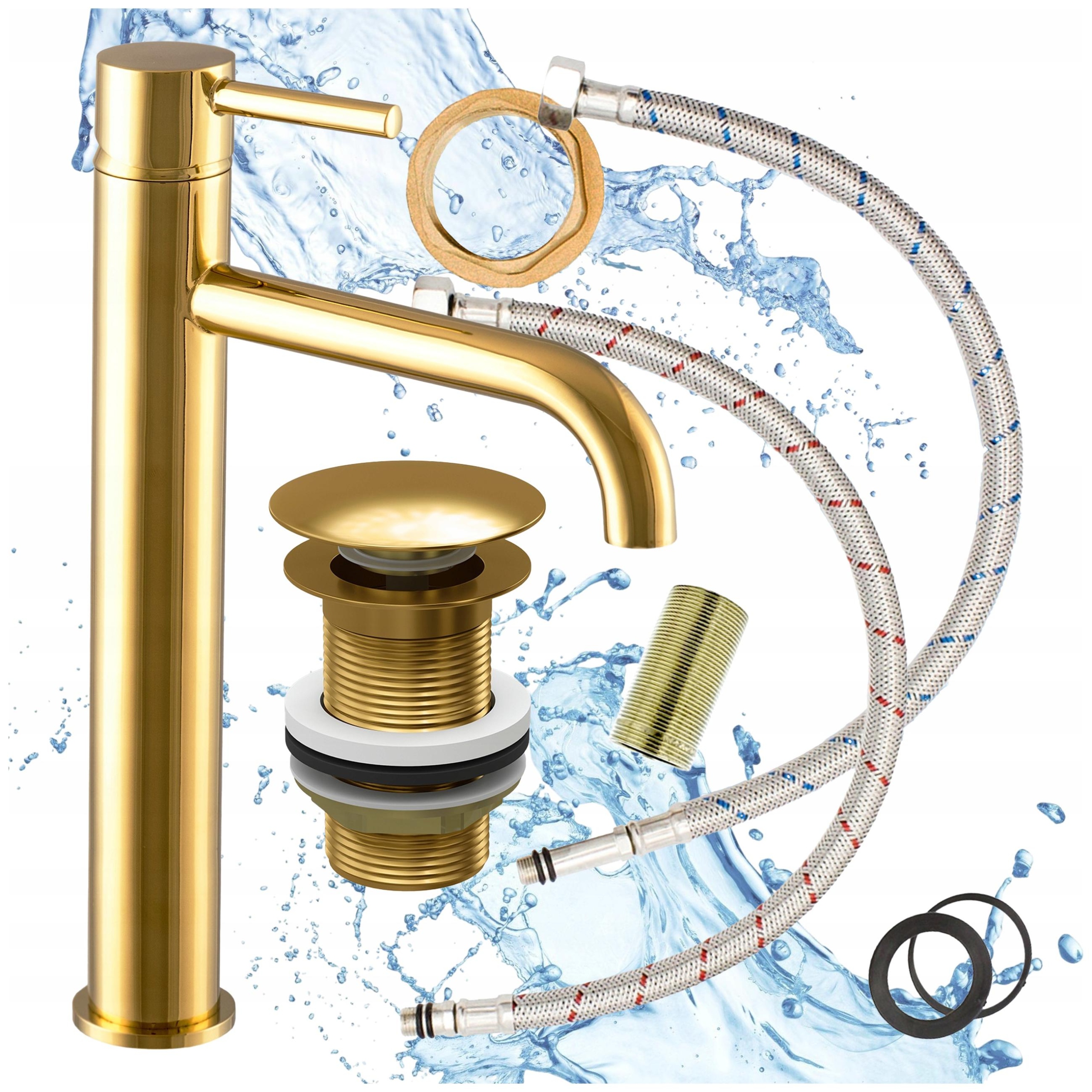 Zlatá Vysoká Umývadlová Batéria Kivo S Odtokovým Ventilom Klik Klak Bez Prepadu