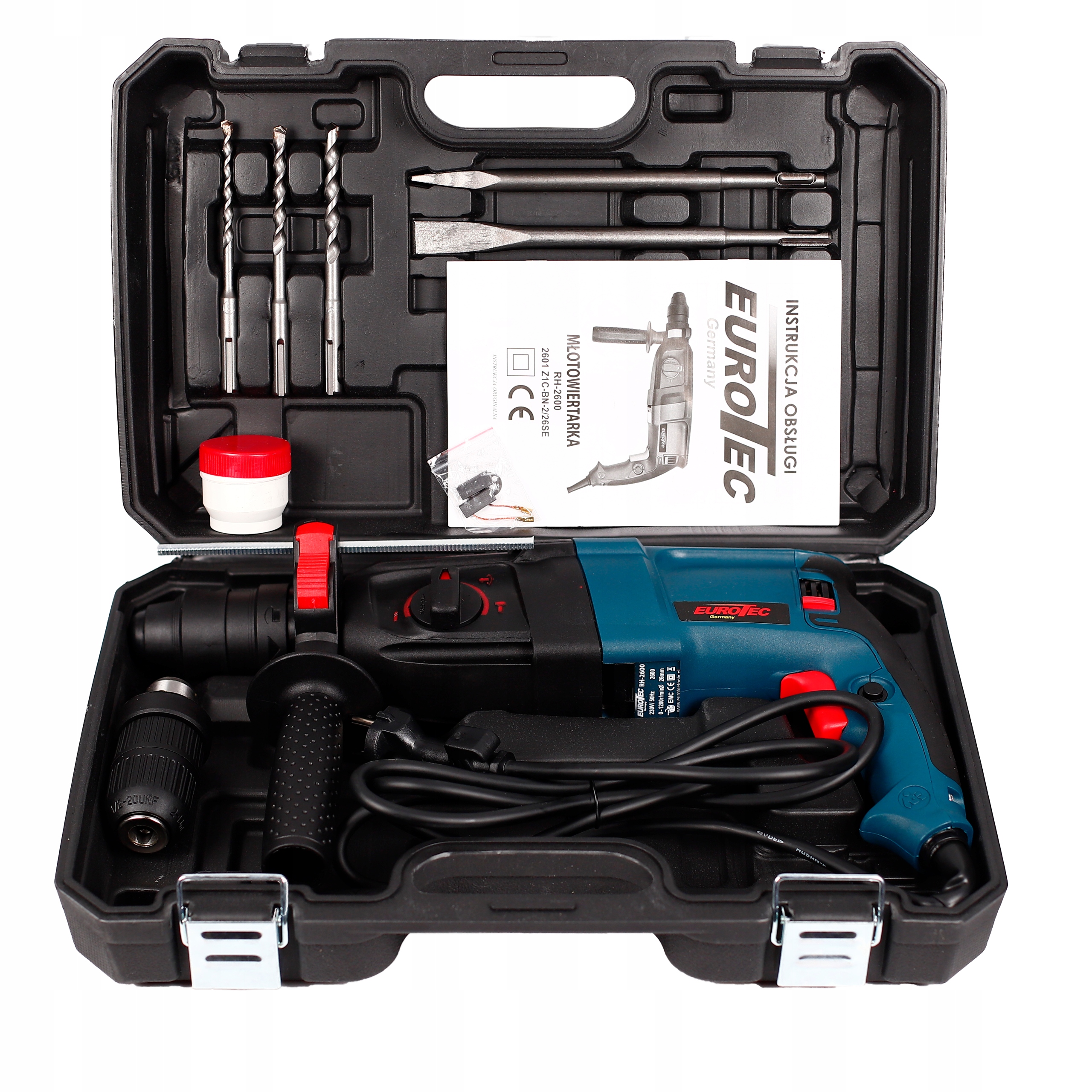 MŁOTOWIERTARKA WIERTARKA UDAROWA UDAR SDS + ZESTAW Zasilanie sieciowe