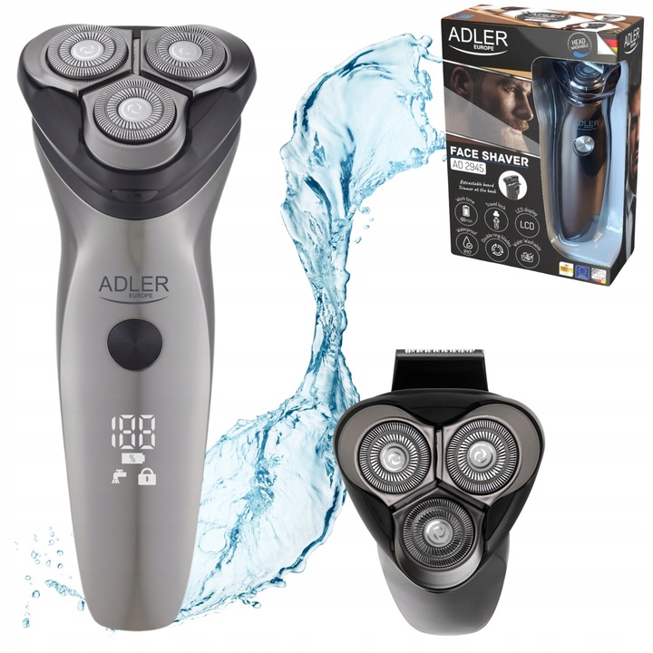 Golarka Męska Bezprzewodowa Akumulatorowa Trymer Led 3 Głowice Adler AD2945