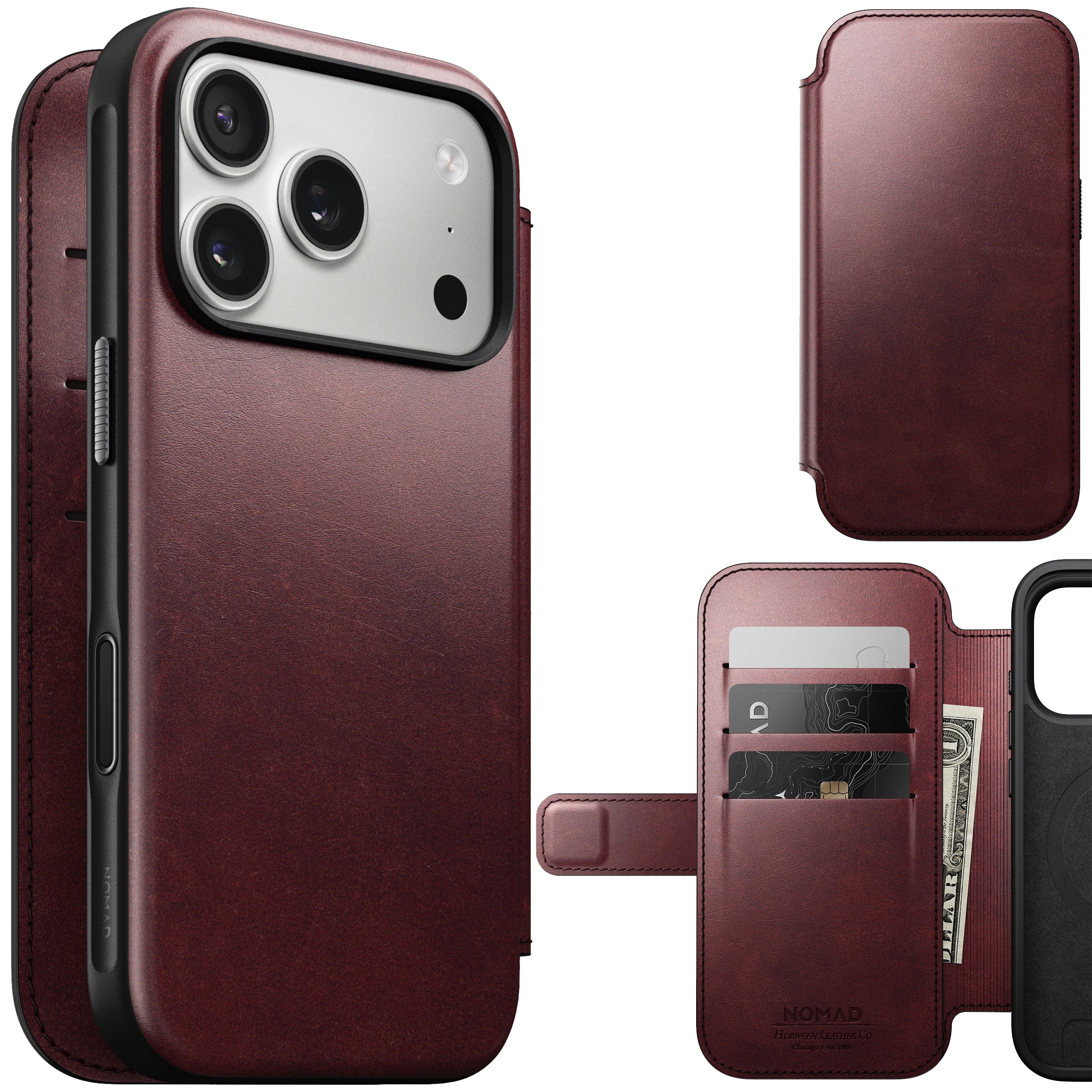 Nomad Modern Horween Folio Case Etui Skórzane z MagSafe do iPhone 17 Pro