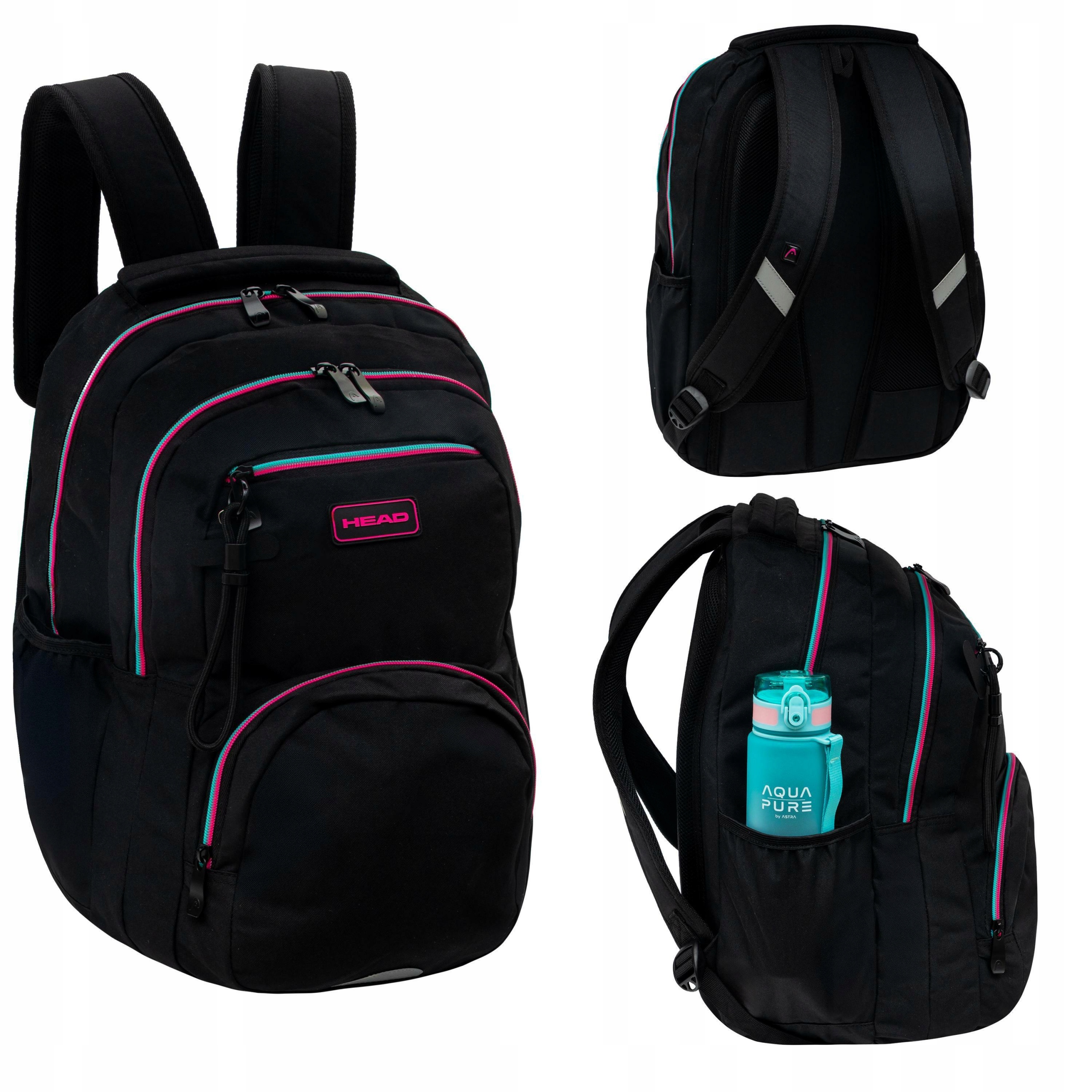 Head Pojemny Plecak Szkolny Młodzieżowy Czarny Black Pink/mint