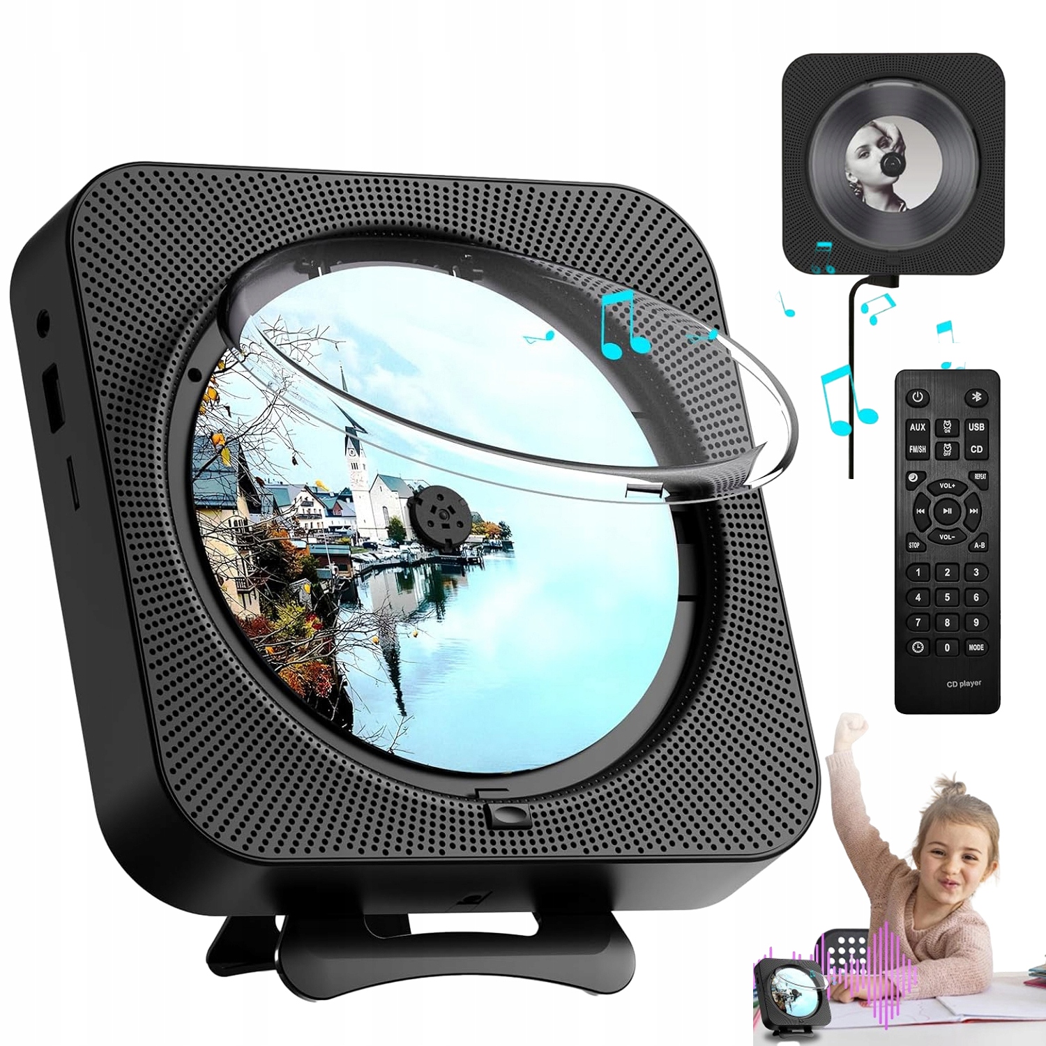 Nástěnný CD Přehrávač, Multifunkční Fm Rádio, 6 Světel Na Pozadí, Bluetooth 5.1
