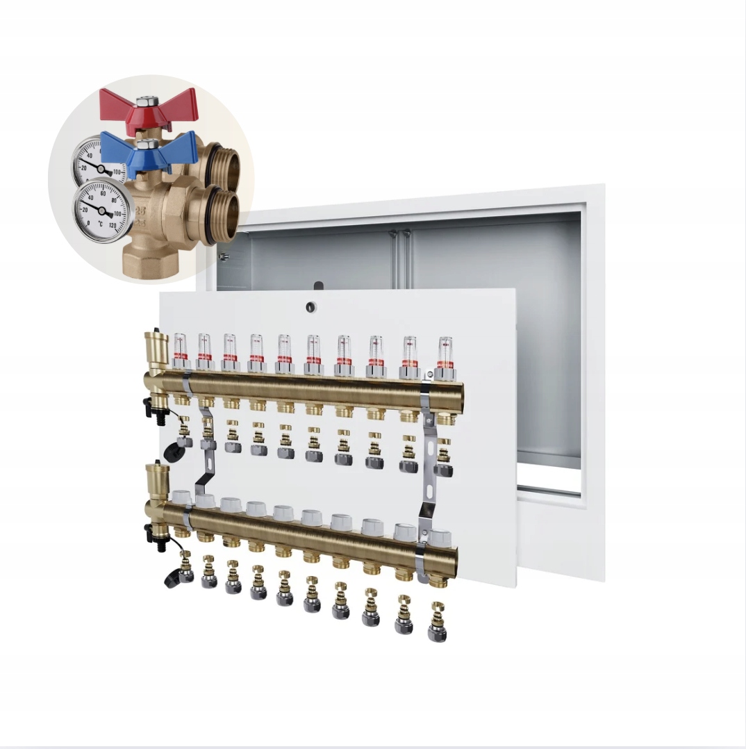 Rozdělovač podlahového vytápění 10 Skříňka pod omítku+PEX+KULOVÝ Ventil