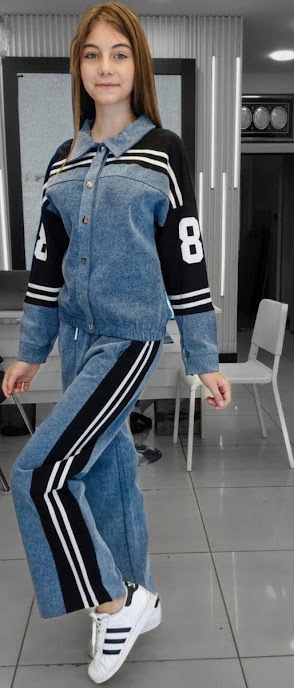 Dziewczęcy komplet jeans Bluza z napami i szerokie spodnie Roz152 (128-164)