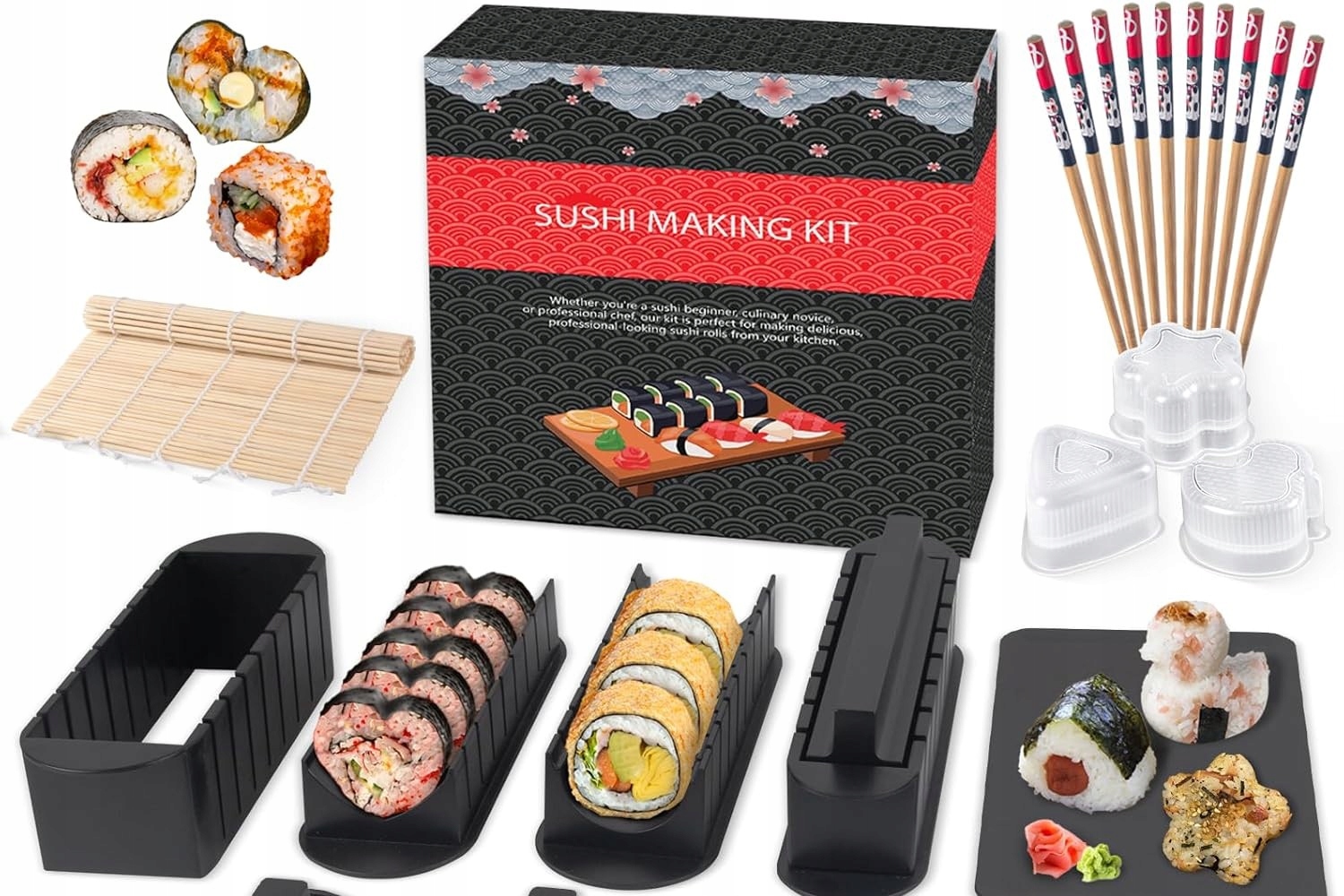 Příslušenství Pro Výrobu Sushi 20 Kusů Formy Podložka S Paličkami