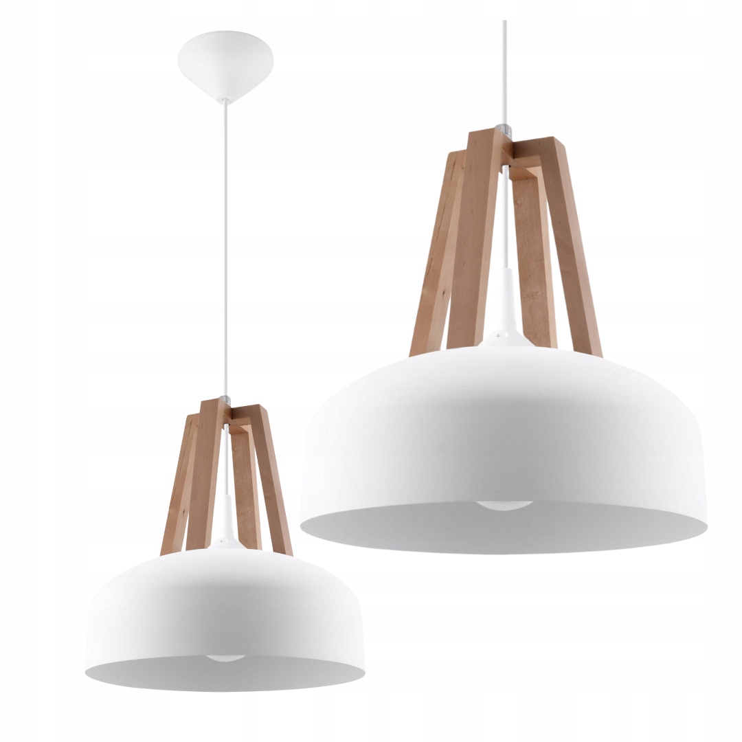 Lampa Biała z drewnem wisząca lampa sufitowa do jadalni 1xE27 do kuchni