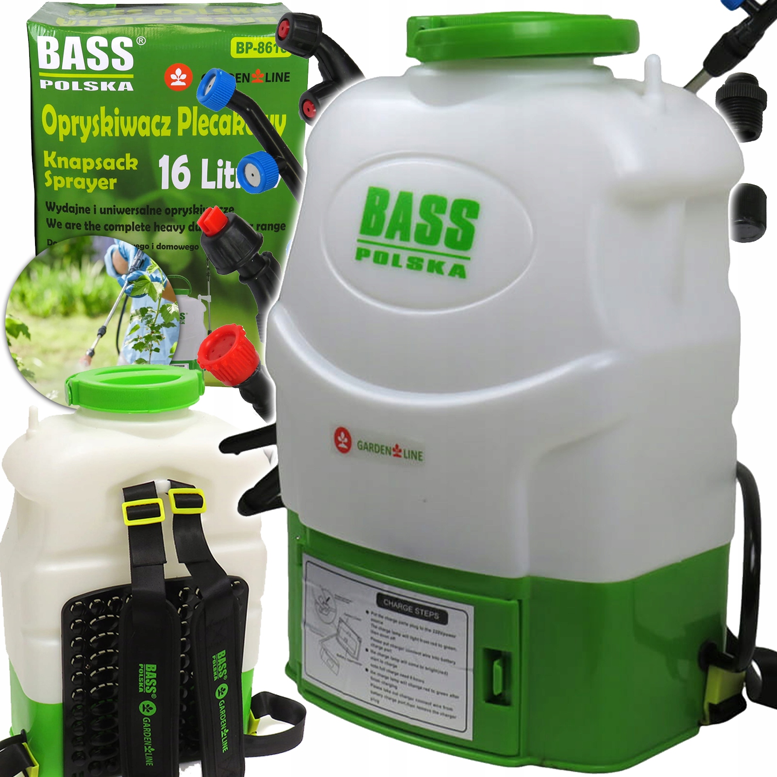 Opryskiwacz Akumulatorowy Plecakowy Ciśnieniowy 16L Długa Lanca 12V 4 Dysze