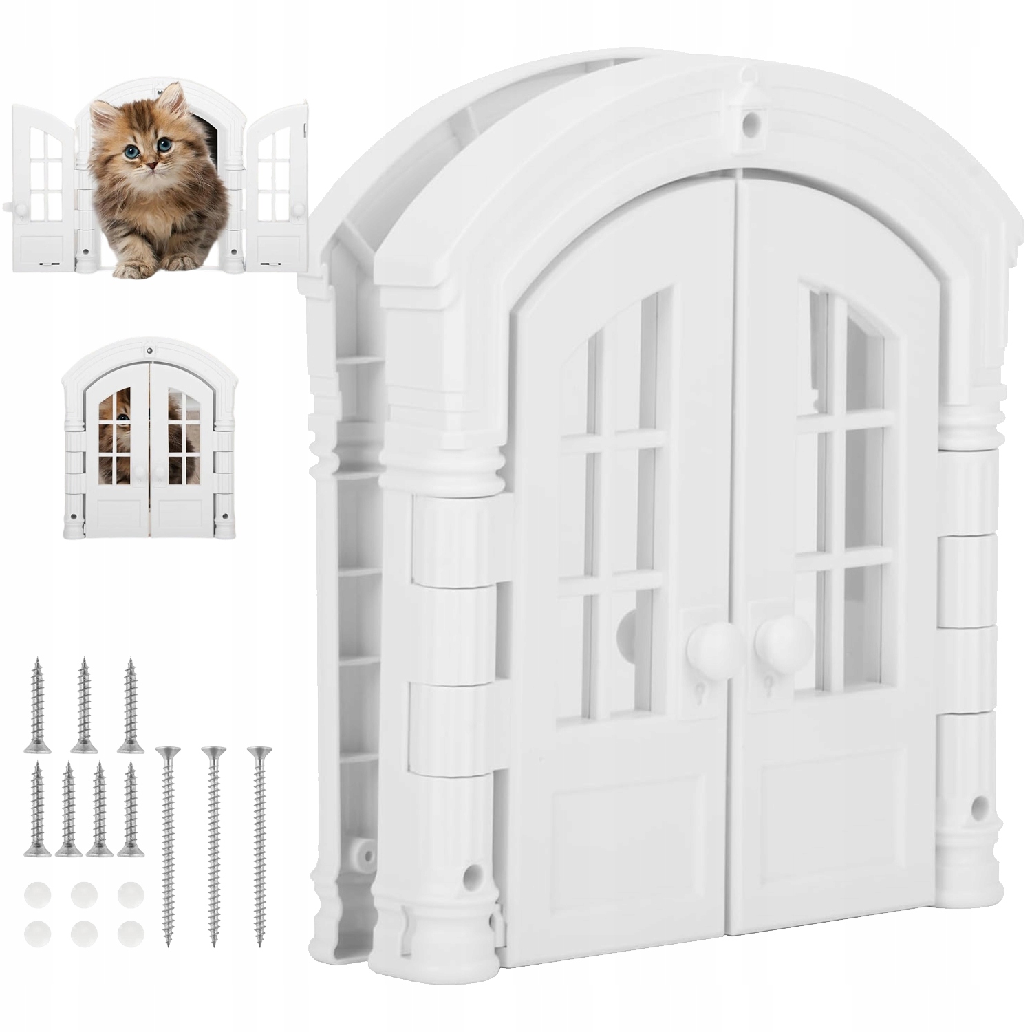 Levně Francouzská Dvířka Pro Kočky Dvojité Bílé Abs S Průhlednými Okny