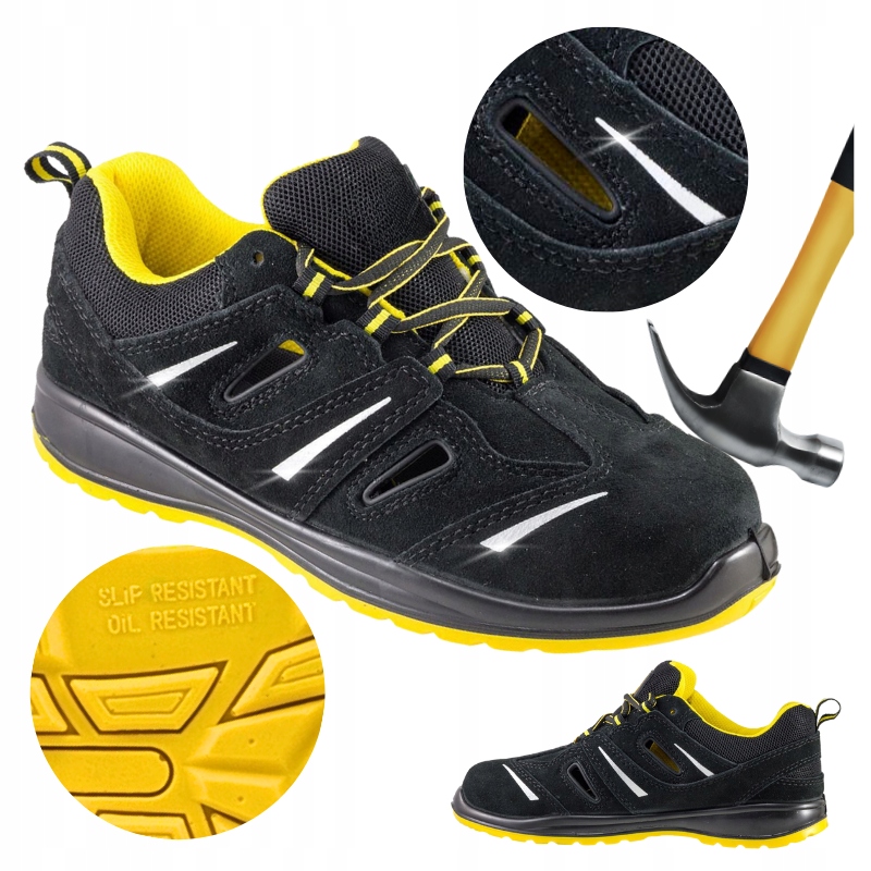 Pánské pracovní boty Polobotky semišové s špičkou Bozp ventilace Lehké vel. 46