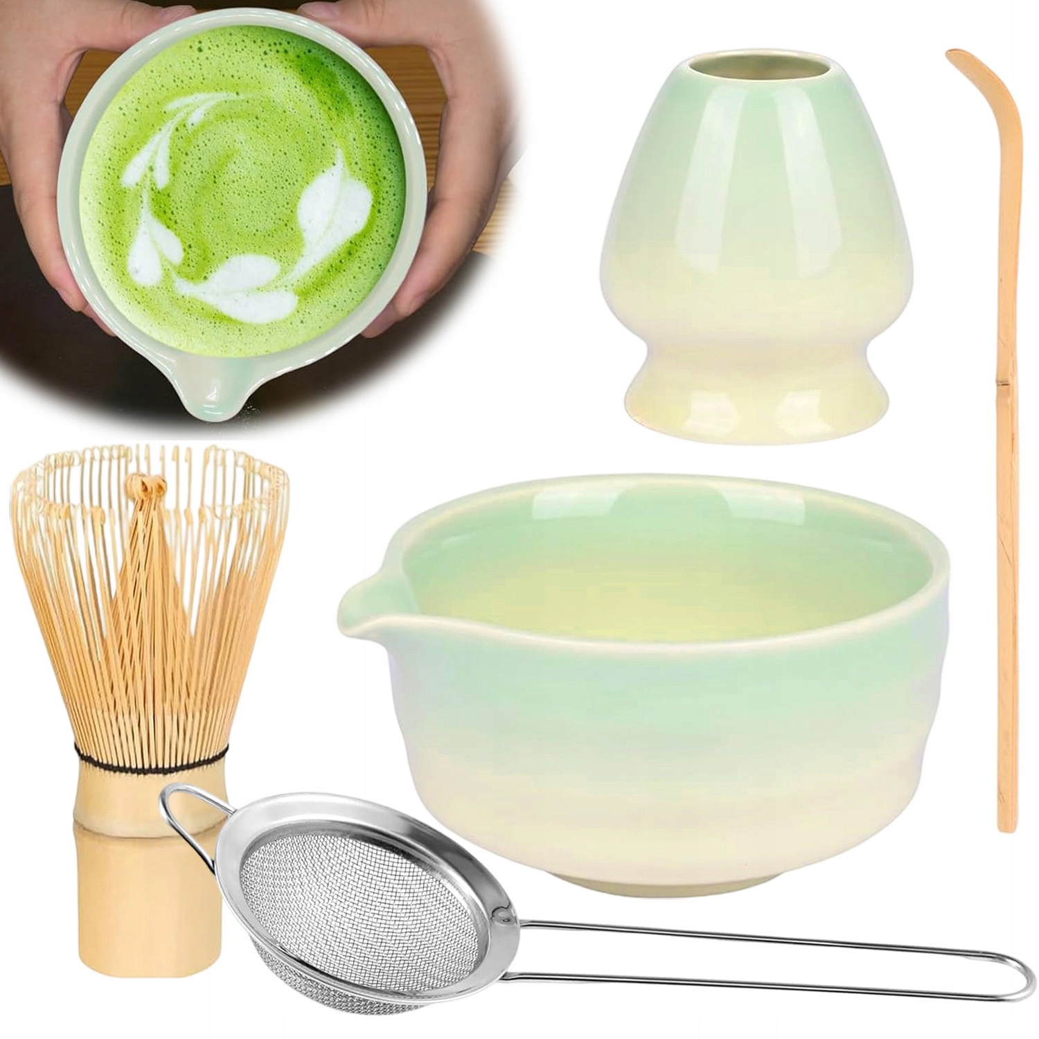 Levně Obřadní Sada Pro Matchu, Bambusová Miska, Metla A Lžička, 5 Ks