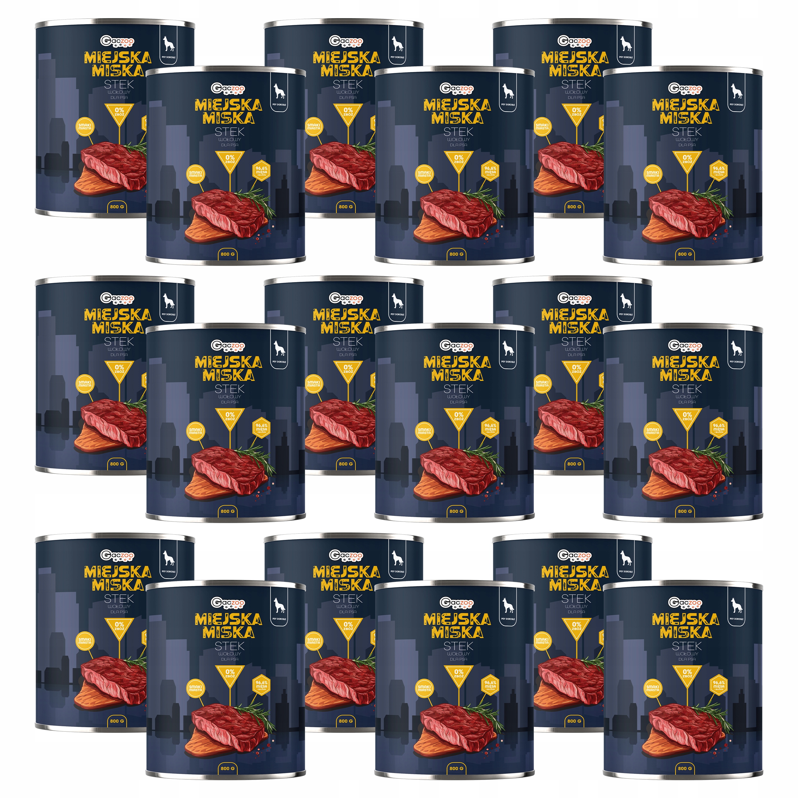 Levně Gaczoo Městská miska bez obilovin krmivo mokré pro psa Hovězí steak 18 x 800 g