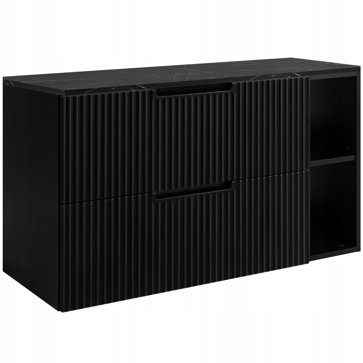 Koupelnová skříňka Pod Umyvadlo 100 černá Rýhovaná Přední Deska Mramor