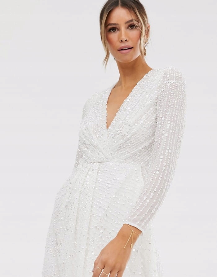 ASO EDITION BIAŁA CEKINOWA SUKIENKA (36) Rozmiar 36