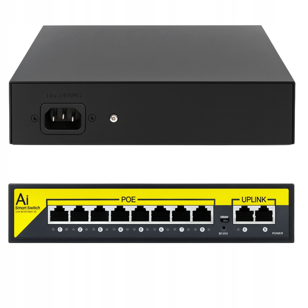 Switch Przełącznik Poe Ethernet 8 Portów 100Mbps 120W Do Kamer Monitoringu