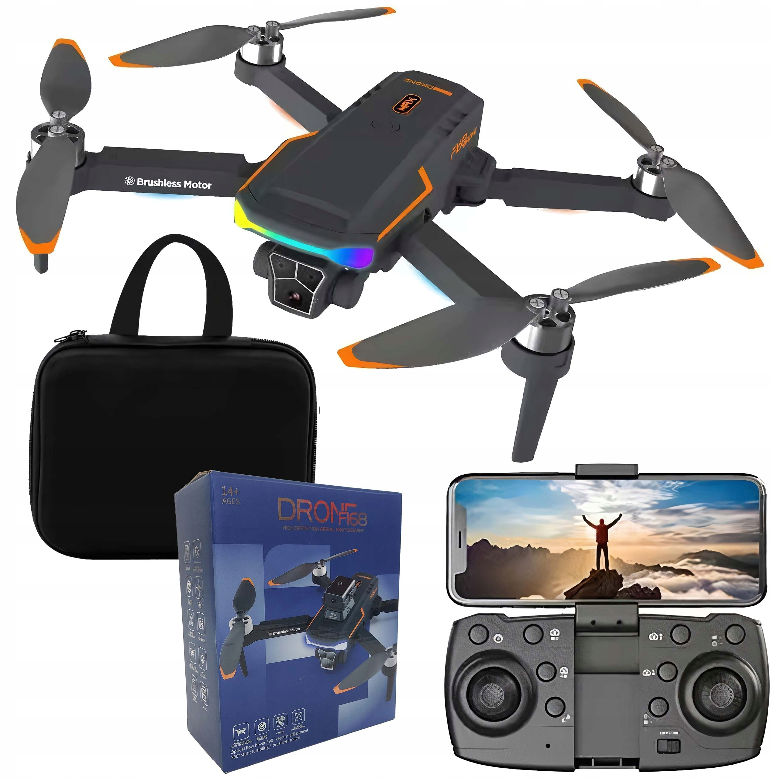 DRON Z KAMERĄ F168 WIFI RC SKŁADANY LED KONTROLER ETUI DLA DZIECI WIEK 14+