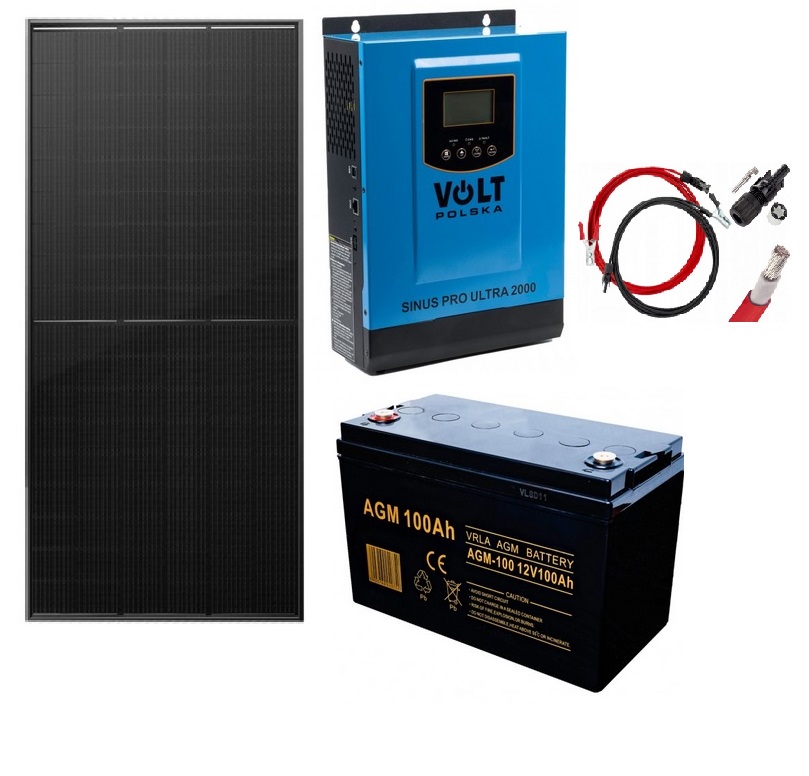 Zestaw-12v-230v-2000w - Сонячний комплект 1000W 2x панель інвертор 230v