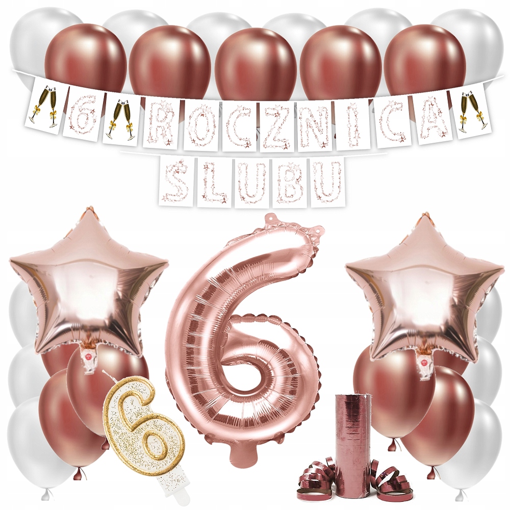 

Zestaw Balony 6 Rocznica Ślubu Rose Gold Girlanda