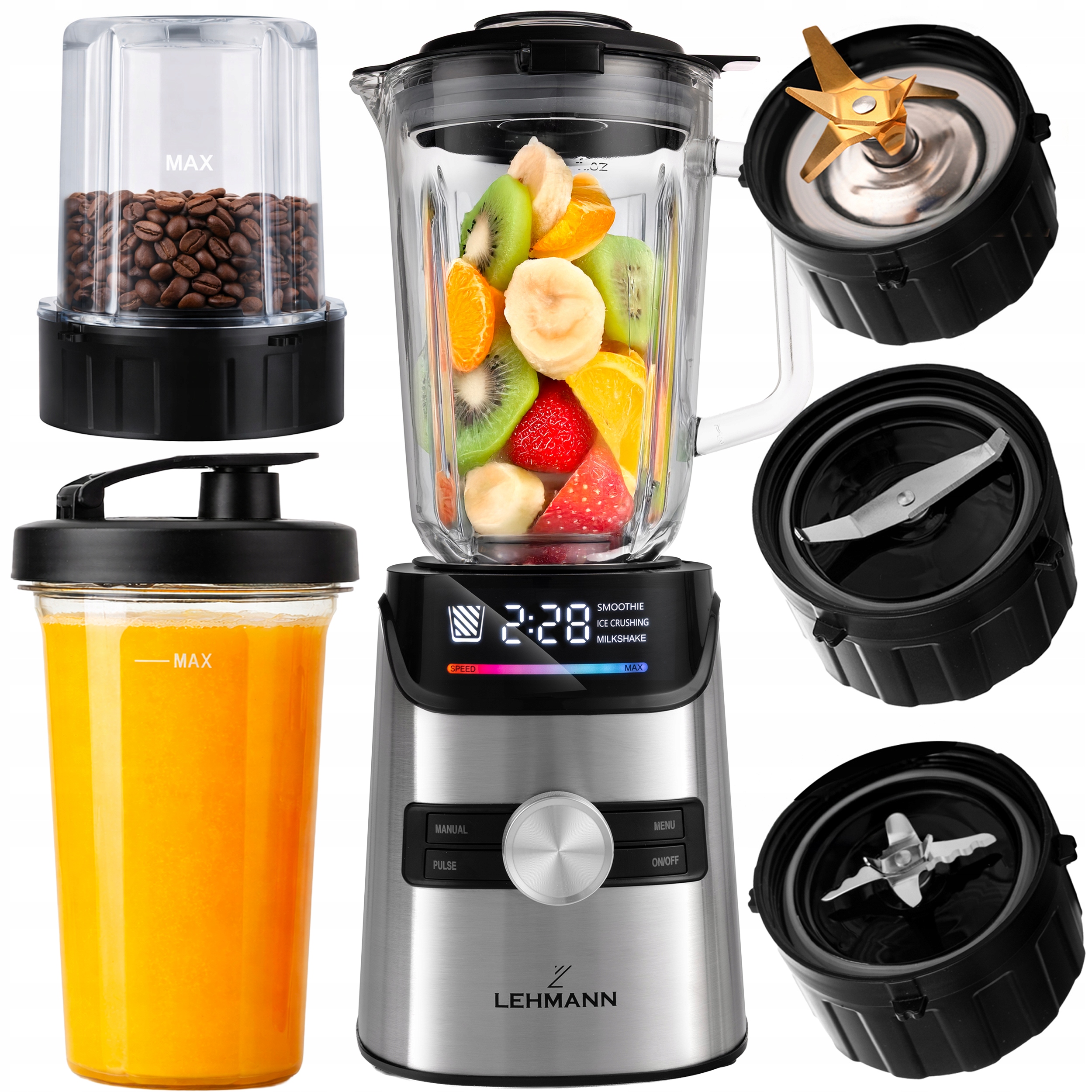 Stolní Mixér Se Skleněnou Nádobou Smoothie 1,7L Čepel XXL Inox Displej 2000W