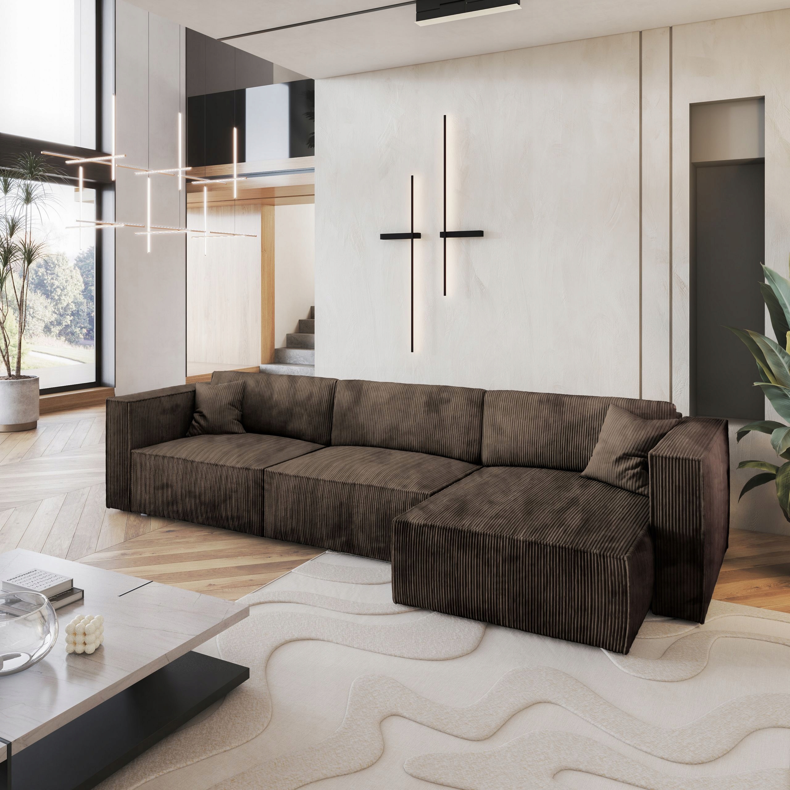 Rohová Sedací Souprava Tolmo Funkce Spaní Glamour Sztruks Hnědá