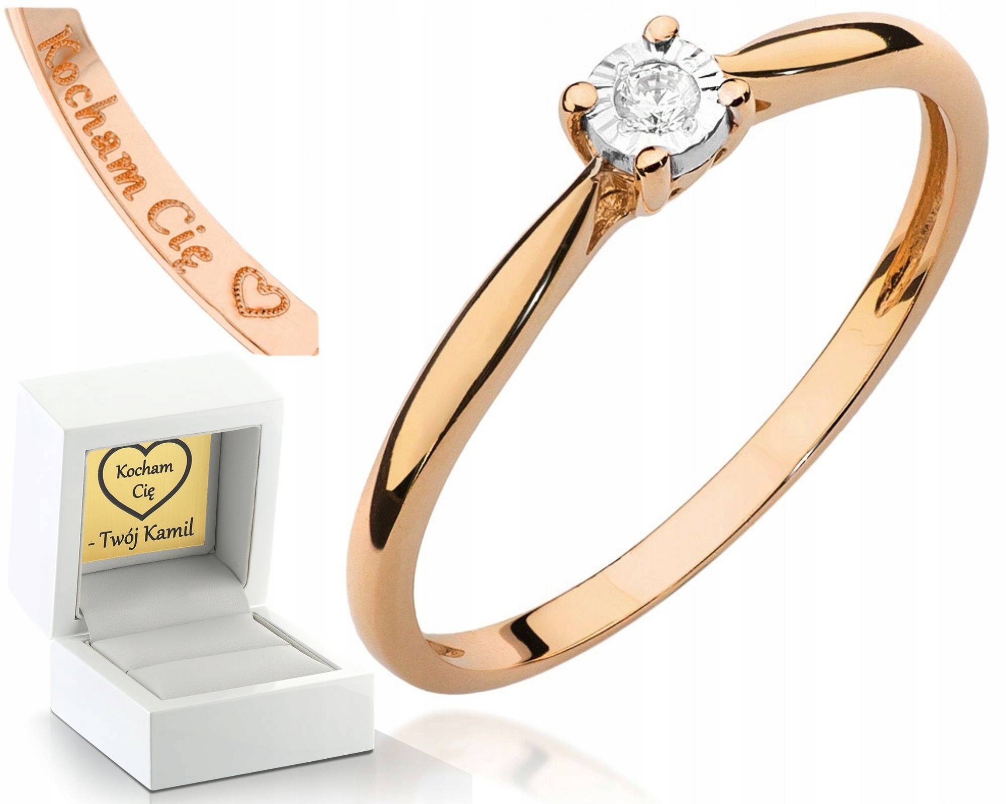 Růžové Zlato Prstýnek S Diamanty Gravírování 585