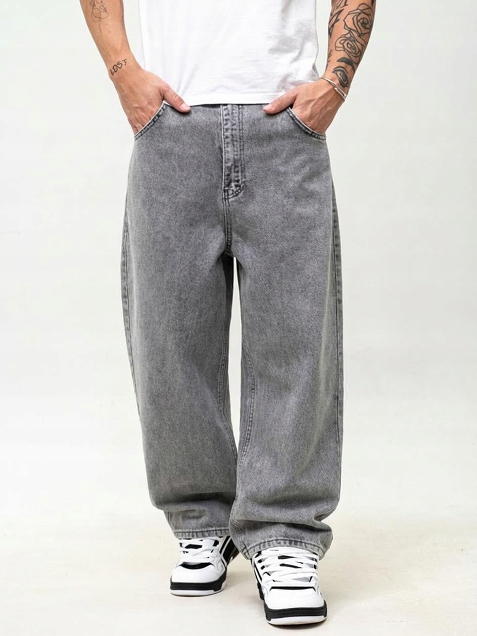 Široké Džínové Kalhoty Baggy Pánské Světle Šedé Jigga Koruna XL